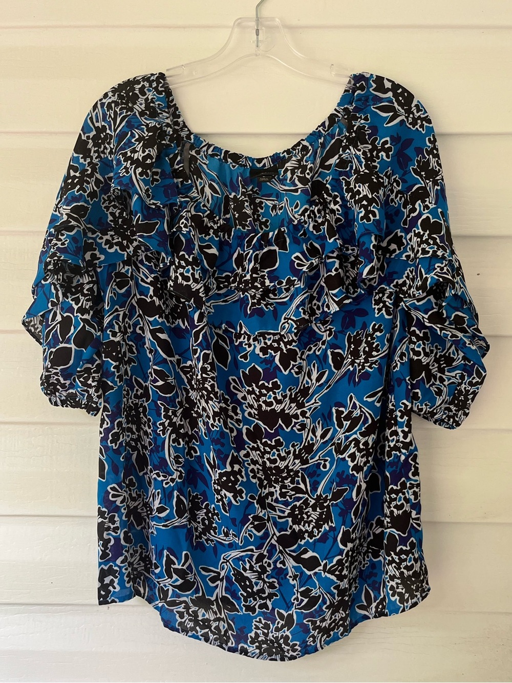 Worthington Blue Floral Off-or On Shoulder Women's Top L